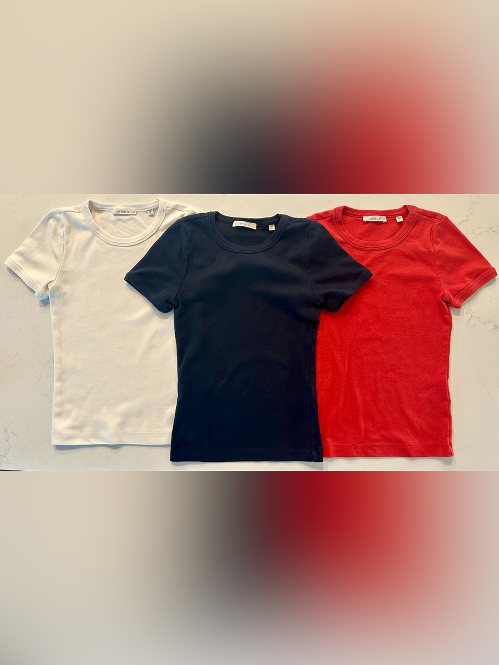 Doen - 3 Classic Vivi Crewneck Tees - Ivory, Navy & Red - Size S - $324